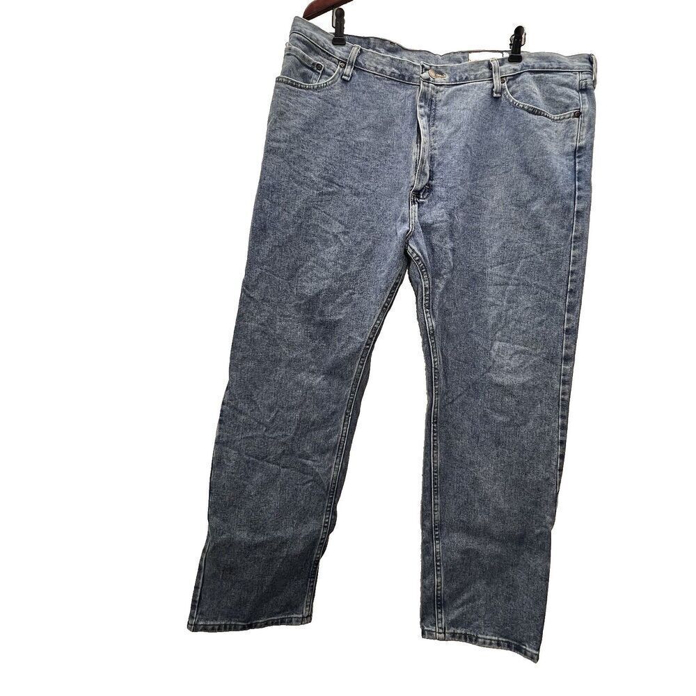 Mens Wrangler Jeans Size 42 x 30 Regular Fit Blue Straight Leg Denim Pants Solid
